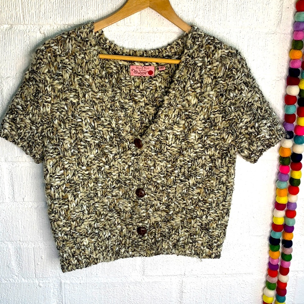 Anthropologie Hand Knit by Ollie Button Down Cardigan Wool Knit Sweater sz M